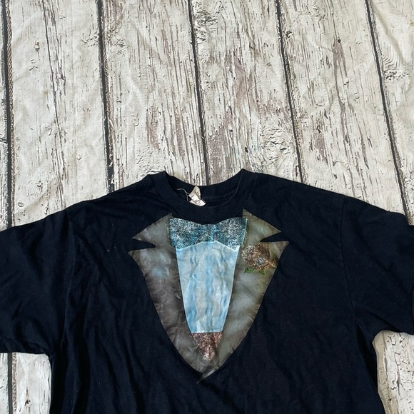 Vintage 1980s Tuxedo Funny Humor 80s Graphic Crewneck Tee Top Shirt - Picture 2 of 6